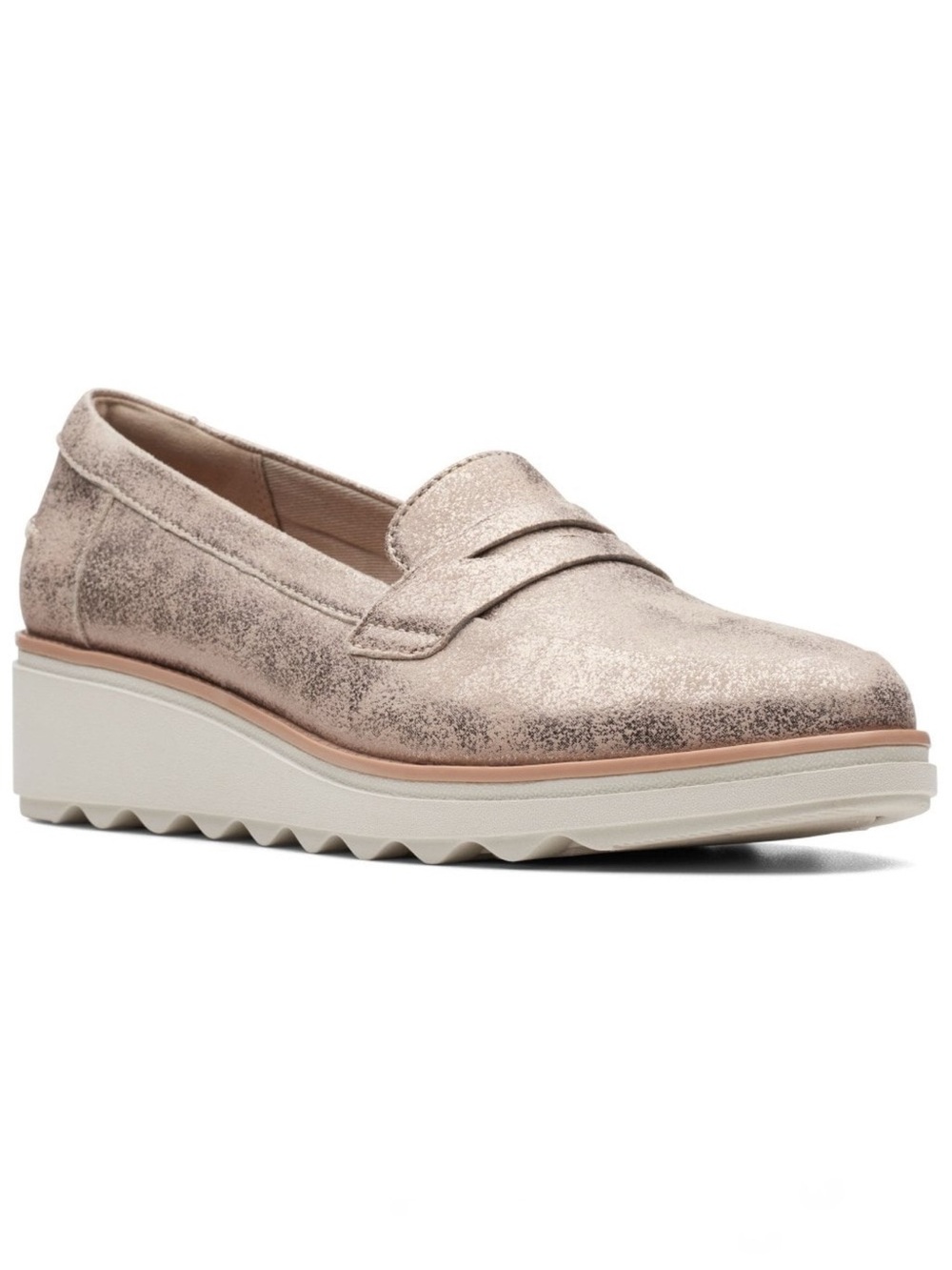NEW-"Collection By Clarks" Sharon Ranch Metallic Suede Platform Penny Loafers 7M